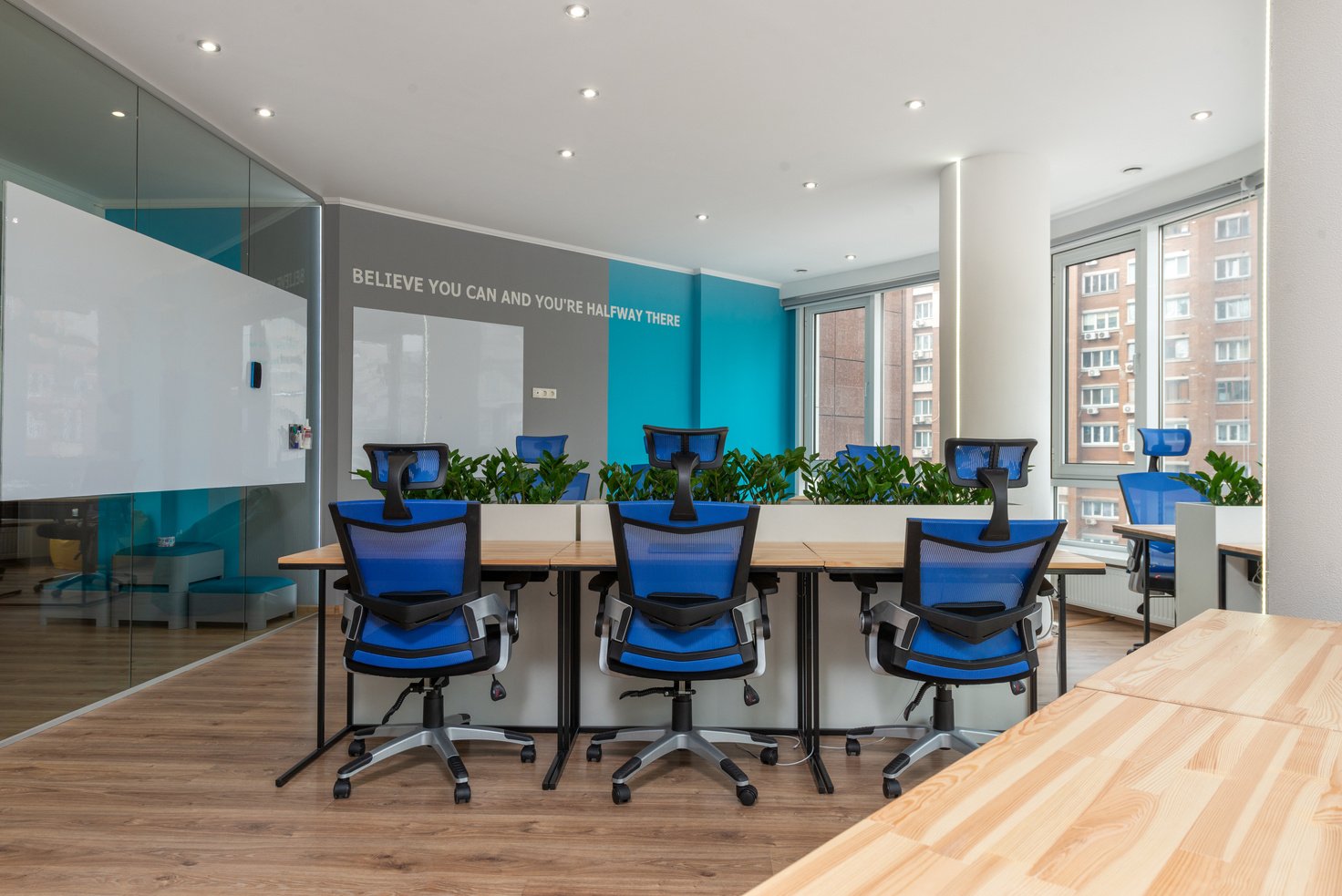 Table in boardroom in office